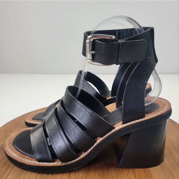 Zara‎ Black Leather Strappy Block Heels Womens Shoe Size EU 36 US 6 - Picture 2 of 15